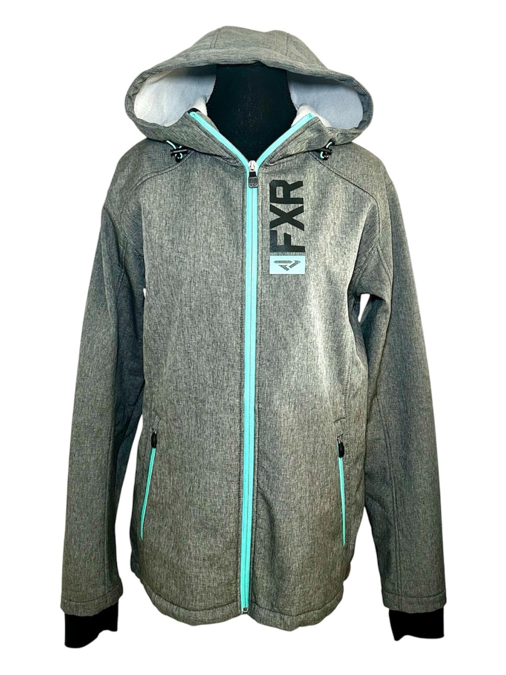 FXR Women's Grey Hooded Spring/Fall Jacket With Aqua Trim, Size Medium